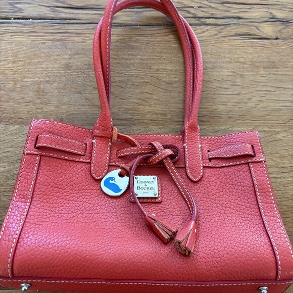 Dooney & Bourke Handbags - Dooney & Bourke Satchel, orange/red, with tassel